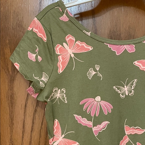 CARTERS NWT Girls Size 12 Olive Green Dress Pink Butterfly Print short sleeve - Picture 6 of 15